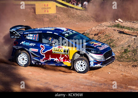 Barcelona, Spain. 05th Oct, 2017. #1 Sébastien Ogier (FRA) and co-driver Julien Ingrassia (FRA) of M-Sport compete the Shakedown stage of the Rally de España round of the 2017 FIA World Rally Championship. Credit: Hugh Peterswald/Pacific Press/Alamy Live News Stock Photo