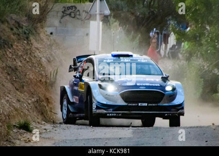 Barcelona, Spain. 05th Oct, 2017. #2 Ott Tanak (EST) and co-driver Martin Jarveoja (EST) of M-Sport compete the Shakedown stage of the Rally de España round of the 2017 FIA World Rally Championship. Credit: Hugh Peterswald/Pacific Press/Alamy Live News Stock Photo