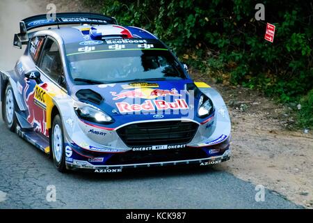 Barcelona, Spain. 05th Oct, 2017. #1 Sébastien Ogier (FRA) and co-driver Julien Ingrassia (FRA) of M-Sport compete the Shakedown stage of the Rally de España round of the 2017 FIA World Rally Championship. Credit: Hugh Peterswald/Pacific Press/Alamy Live News Stock Photo