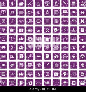 100 analytics icons set grunge purple Stock Vector