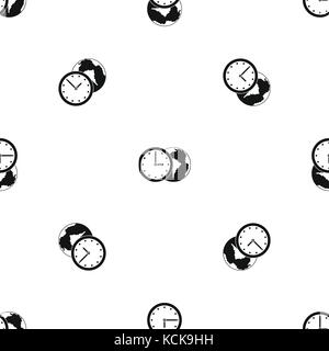 World planet with watch pattern seamless black Stock Vector