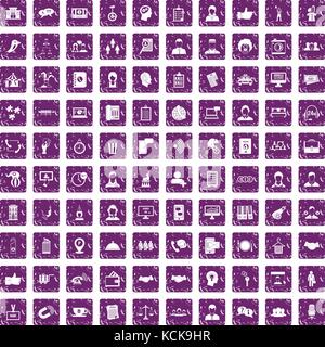 100 coherence icons set grunge purple Stock Vector
