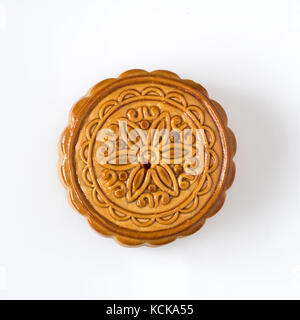 Mid autumn festival dessert, flower pattern moon cakes on white background with clipping path Stock Photo