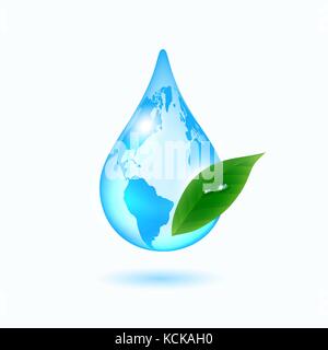 Earth drop with green leaf Stock Vector