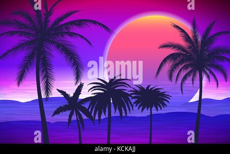 Palm trees on tropical sunrise Stock Vector