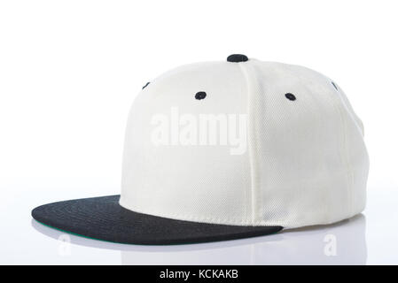 Angle view on white baseball cap isolated on white background Stock Photo