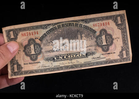 An old Chilean banknote on hand Stock Photo