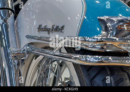 BRNO, CZECH REPUBLIC-MARCH 4,2016: Close up of rear fender of motorcycle Harley Davidson Heritage Softail Classic on International Fair for Motorcycle Stock Photo