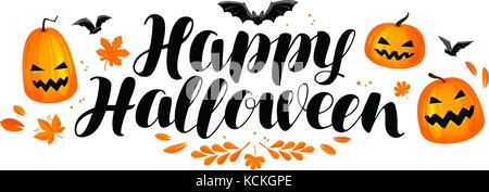 Happy Halloween banner. Handwritten lettering, calligraphy vector illustration Stock Vector