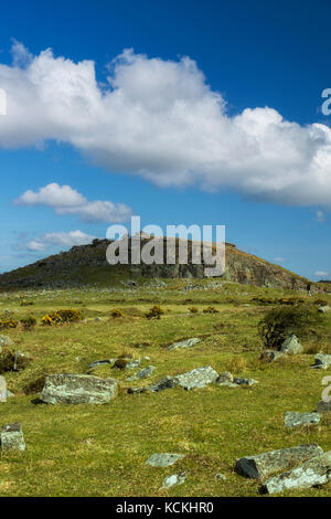 Distant view of the Cheesewring on Bodmin Moor, Cornwall, England, UK Stock Photo