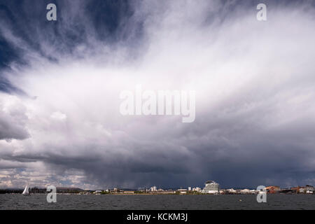 Cardiff during a storm seen from Cardiff Bay Stock Photo