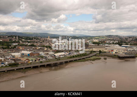 Newport Transporter Bridge  is a transporter bridge that crosses the River Usk in Newport, South East Wales. Stock Photo