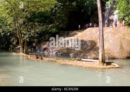 Kanchanaburi, Thailand, May 17, 2013: Children playing on an island in a park. Stock Photo