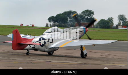 North American P-51 D Mustang. Tuskegee airmen aircraft. The first African American squadron. Stock Photo