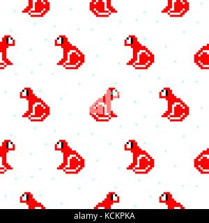 Red monkey cartoon pixel art seamless pattern. Stock Vector