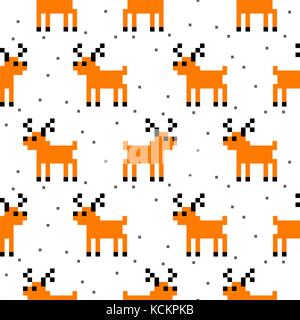 Cute deer cartoon pixel art seamless pattern. Stock Vector