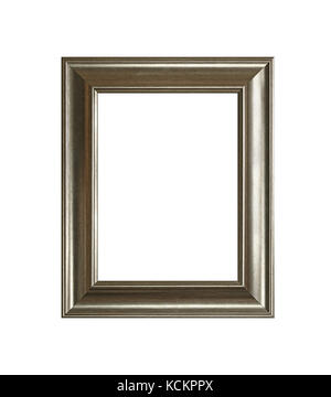 Vintage old wooden classic silver gray painted vertical rectangular frame for picture or photo, isolated on white background, close up Stock Photo