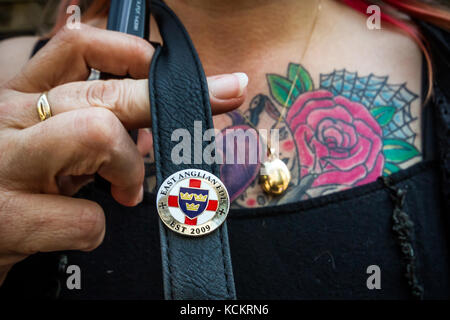 An English Defence League (EDL) supporter outside Old Bailey court in London, UK. Stock Photo