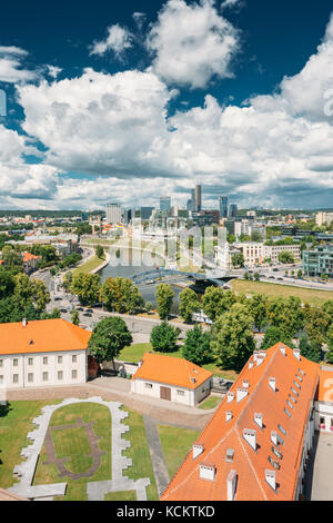 Vilnius, Lithuania  - July 5, 2016: Modern City And Part Of Old Town. Behind New Arsenal At Northern Foot Of Castle Hill, One Can Spot Foundation Of C Stock Photo