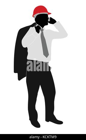 businessman with hardhat speaks on his cell phone - vector Stock Vector