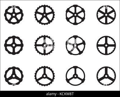 Hand wheel icons. Vector illustration for adjustment and operation Stock Vector