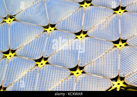 Futuristic hexagonal pattern facade in a modern building. Empty copy space for Editor's text. Stock Photo