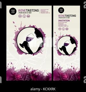 Illustration with silhouette of woman drinking wine. Template for poster, leaflet or invitation wine tasting. Wine tasting icons. vector Stock Vector