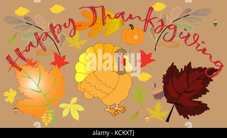 Happy Thanksgiving greeting card with turkey Stock Photo