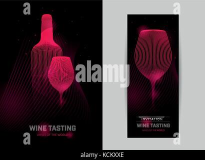 Design template with modern illustration of wine glass and bottle. Vector illustration. Stock Vector