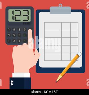 Businessmen calculating concept, accountant, Financial calculations, counting profit, income, taxes, statistics, data analytics, planning, report.  Fl Stock Vector