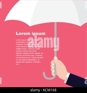 Businessmen holding white umbrella. Man's arm with umbrella. Protection flat style pattern concept-Vector flat design Stock Vector