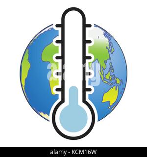 Global Cold concept. Thermometer with Earth globe, lower level-Vector Illustration Stock Vector