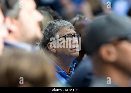 Bill Gates watching the Men's Semi-Finals at the 2017 US Open Tennis Championships. Stock Photo