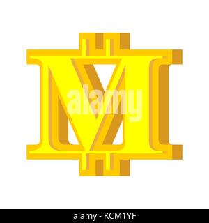 M letter bitcoin font. Cryptocurrency alphabet. Lettering virtual money. Vector illustration