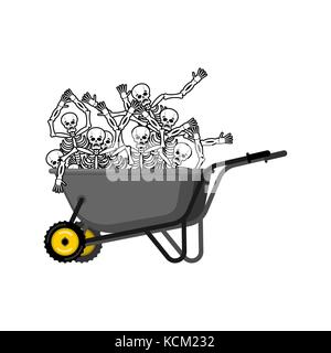 Wheelbarrow and sinners. skeleton in garden trolley. Vector Illustration Stock Vector