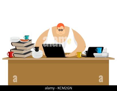 Freelancer at work. Clutter and computer. Remote job. Working home. Vector illustration Stock Vector