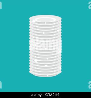 Clean plates stack isolated. fresh dishes. Vector illustration Stock Vector