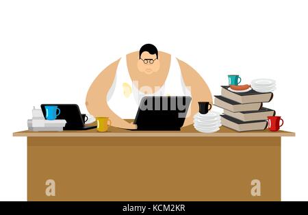 Freelancer at work. Clutter and computer. Remote job. Working home. Vector illustration Stock Vector