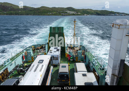 On board the Caledonian-MacBrayne ferry, the 'Lord of the Isles', leaving Mallaig heading for the Isle of Skye.  Scotland, UK. Stock Photo