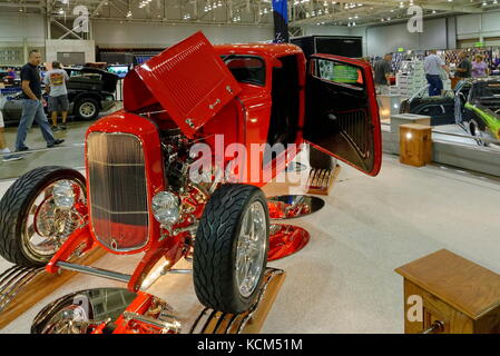 Red hot rod on display at the Ocean City Convention Center during the annual  Endless Summer Cruisin, Ocean City, Maryland, USA. Stock Photo