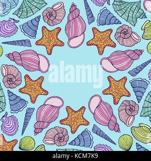 card with hand drawn shells Stock Vector