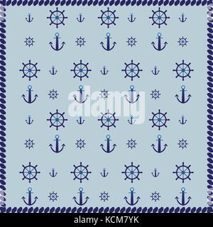 Ship wheel, anchor and rope abstract pattern background, stock vector Stock Vector