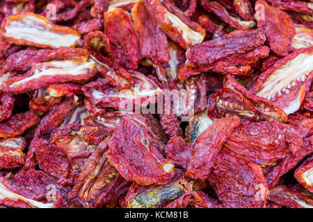 Dried tomatoes - traditional sicily food. Close - up Stock Photo