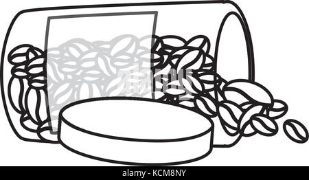 flat line  uncolored jar with coffee beans  over white  background  vector illsutration Stock Vector