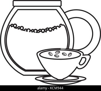 flat line uncolored  coffee jar   over white  background  vector illustration Stock Vector