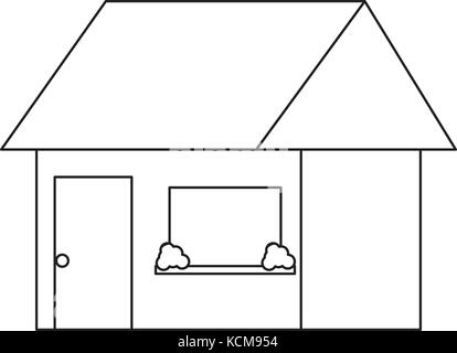flat line uncolored house over white background vector illustration ...