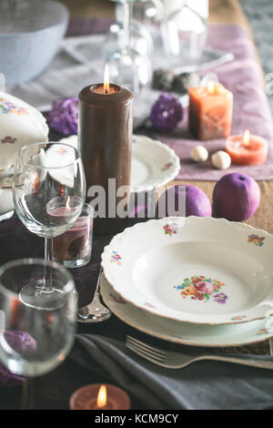 Table setting for dinner. Elegant place setting for restaurant Stock Photo