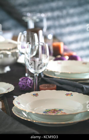 Table setting for dinner. Elegant place setting for restaurant Stock Photo