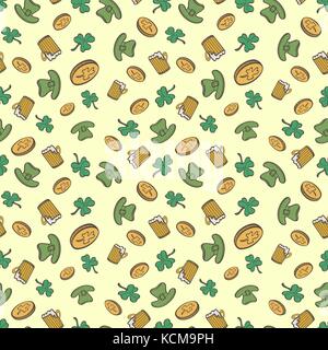 Saint Patrick's Day Pattern With Coins, Cover, Beer mug And Leprechaun Hat Stock Vector