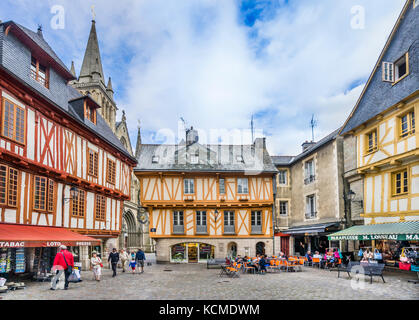 France, Brittany, Morbihan, Vannes, ancient timber-framed houses at Place Henri IV